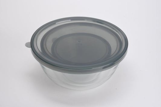 3 PCS Round Glass Bowl Set with Grey Lids 1050ml / 2650ml / 4300ml S680102 - with | Sold by Uncle Wiener's Wholesale