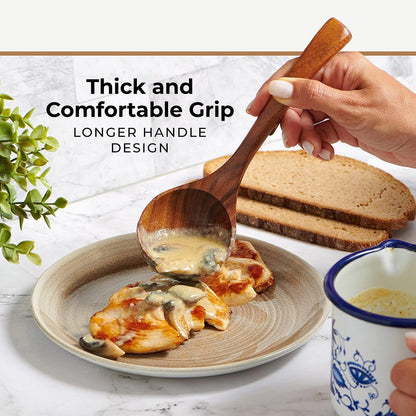 3 Piece Acacia Wood Soup Spoon Set 7" 11" Natural Kitchen Utensils SSK3P - with | Sold by Uncle Wiener's Wholesale