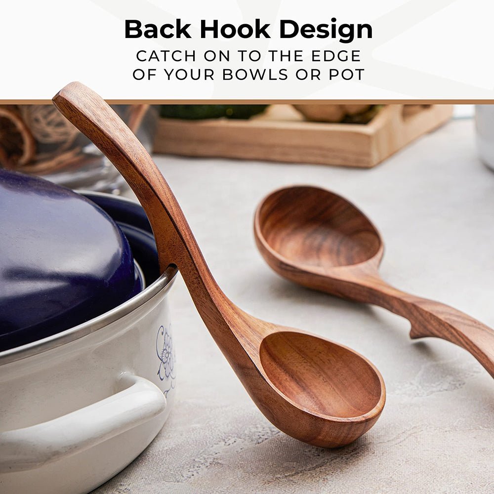 3 Piece Acacia Wood Soup Spoon Set 7" 11" Natural Kitchen Utensils SSK3P - with | Sold by Uncle Wiener's Wholesale