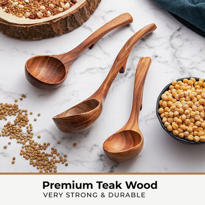 3 Piece Acacia Wood Soup Spoon Set 7" 11" Natural Kitchen Utensils SSK3P - with | Sold by Uncle Wiener's Wholesale