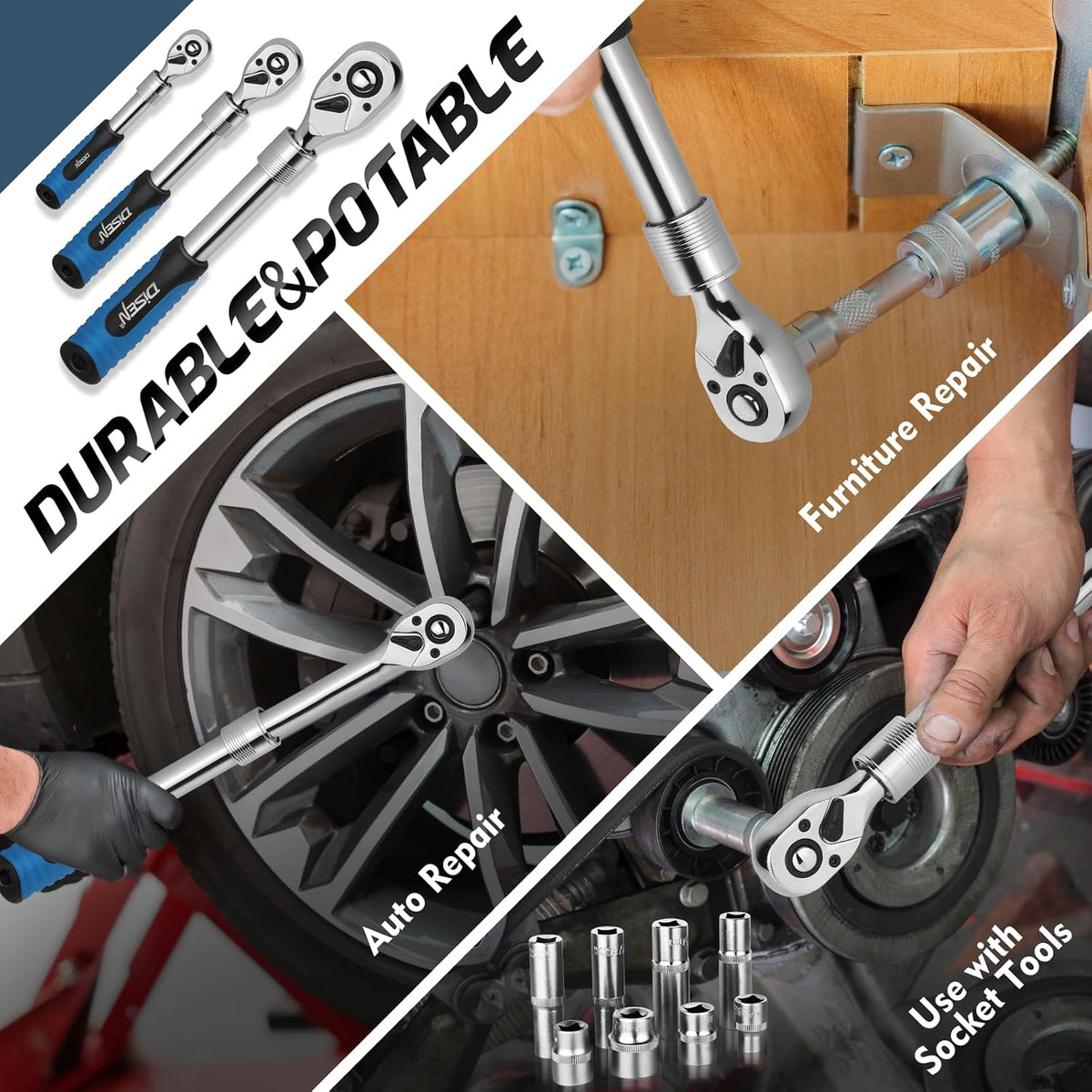 3-Piece Extendable 72-Tooth Ratchet Wrench Set 1/4", 3/8" &amp; 1/2" Drive with Storage Tray ER072 - with | Sold by Uncle Wiener's Wholesale