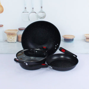 3-Piece Heavy Duty Frying Pan Set 30cm 24cm 24cm Non-Stick Skillet Cookware IRN304