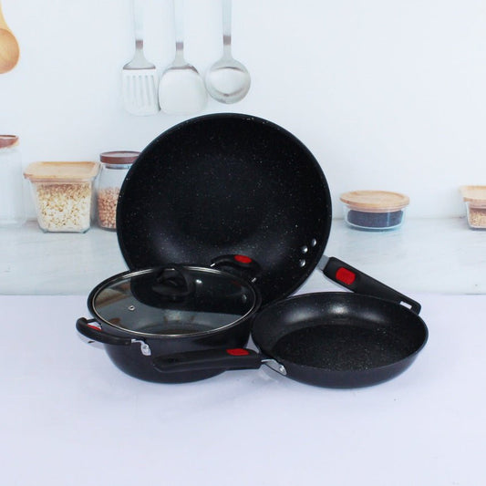 3-Piece Heavy Duty Frying Pan Set 30cm 24cm 24cm Non-Stick Skillet Cookware IRN304 - with | Sold by Uncle Wiener's Wholesale