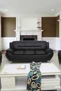 3PCS Modern Faux Leather Sofa Set – Red & Black Sofa, Loveseat, and Armchair with Chrome Legs for Contemporary Living Room