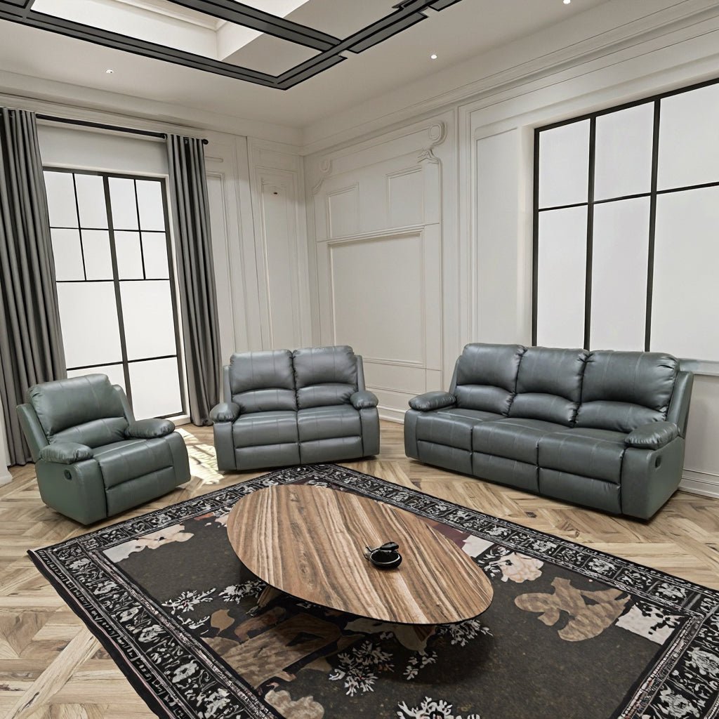 3 - Piece Manual Reclining Sofa Set 3 - 2 - 1 – Air Leather with Reclining Sofa, Loveseat & Chair – FF6033 Series - with Manual Reclining Sofa Set 3 - 2 - 1 – Gray Air Leather Reclining Loveseat | Sold by Uncle Wiener's Wholesale