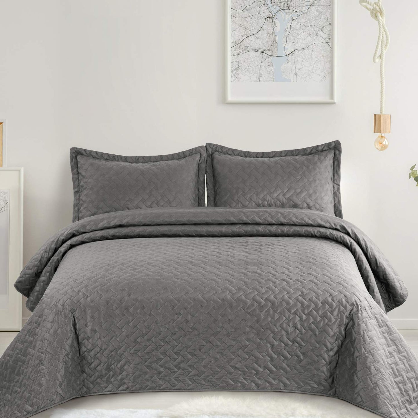 3 - Piece Microfiber Quilt Set – Basketweave Pattern Bedspread, Twin, Queen & King - with QUEEN | Sold by Uncle Wiener's Wholesale