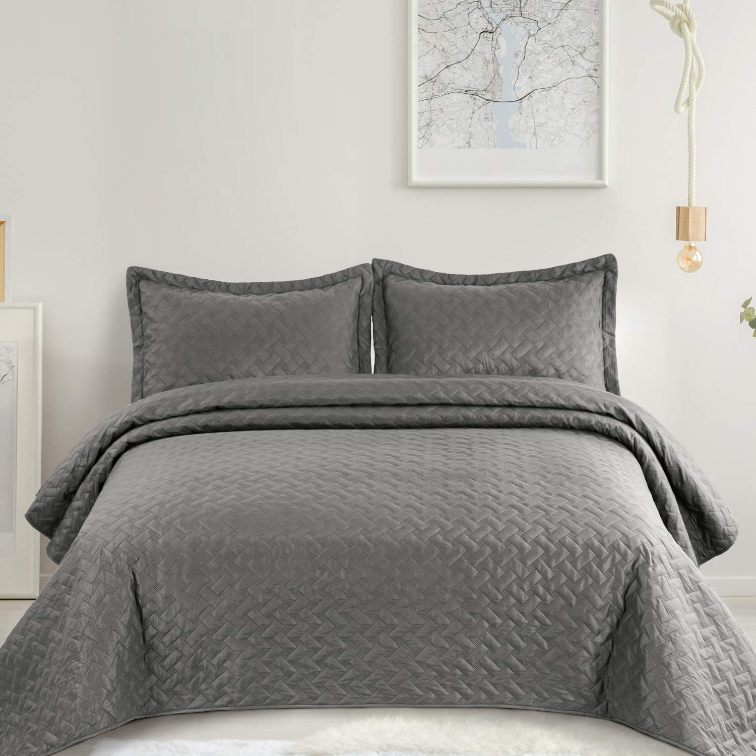 3 - Piece Microfiber Quilt Set – Basketweave Pattern Bedspread, Twin, Queen & King - with QUEEN | Sold by Uncle Wiener's Wholesale