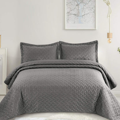 3 - Piece Microfiber Quilt Set – Basketweave Pattern Bedspread, Twin, Queen & King - with QUEEN | Sold by Uncle Wiener's Wholesale