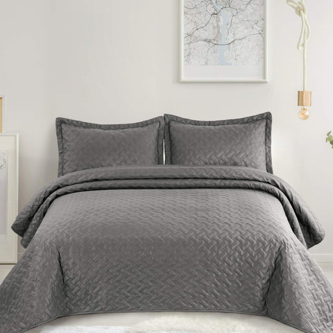 3 - Piece Microfiber Quilt Set – Basketweave Pattern Bedspread, Twin, Queen & King - with QUEEN | Sold by Uncle Wiener's Wholesale