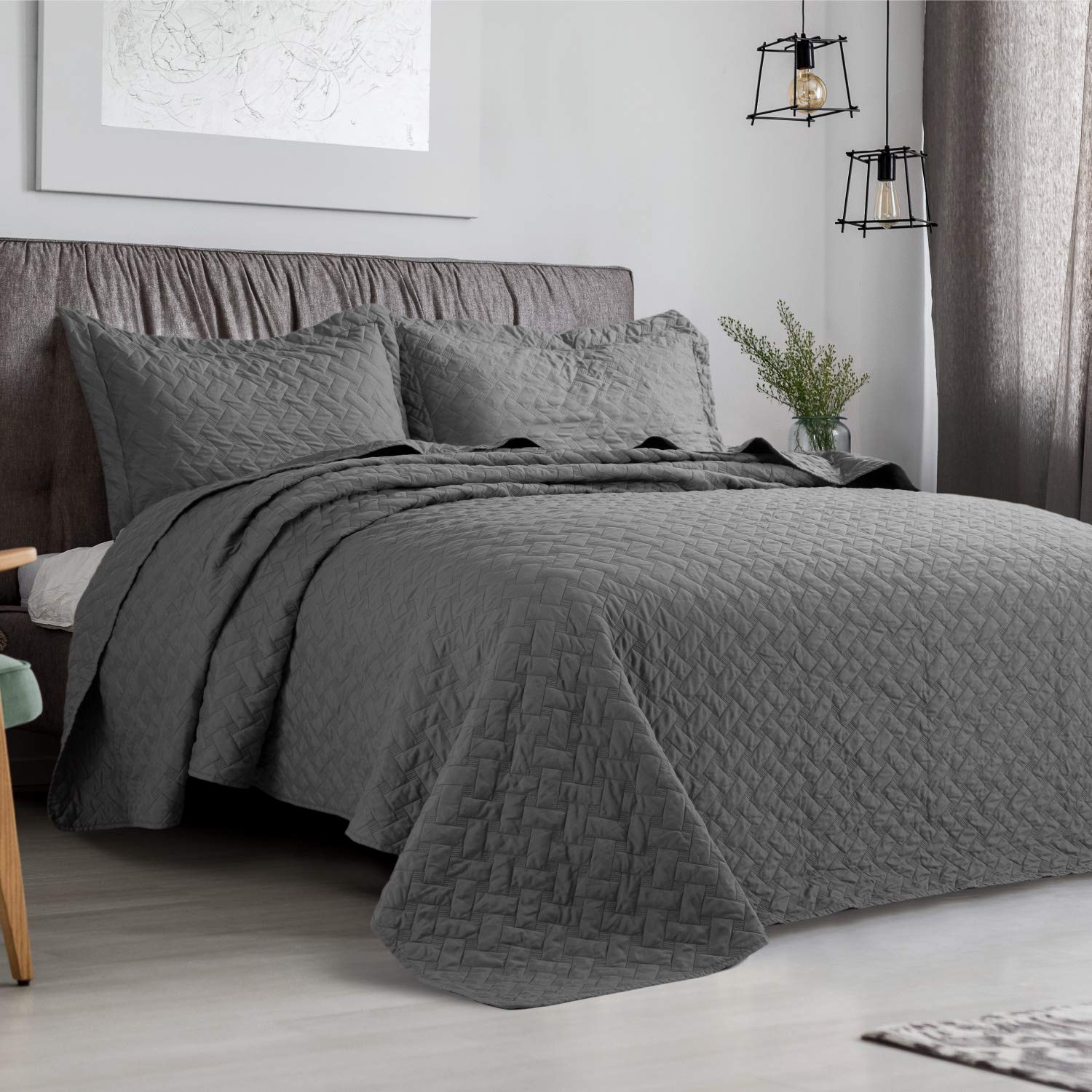 3 - Piece Microfiber Quilt Set – Basketweave Pattern Bedspread, Twin, Queen & King - with QUEEN | Sold by Uncle Wiener's Wholesale