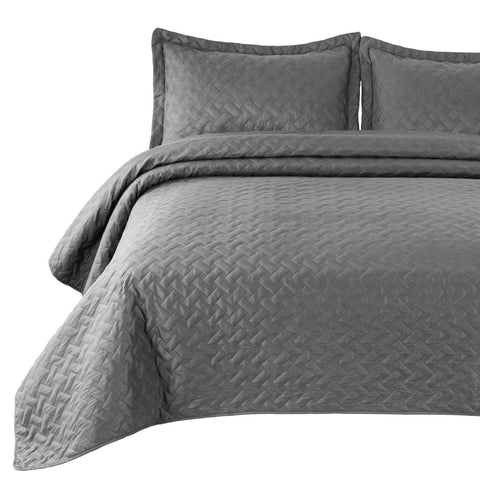 3 - Piece Microfiber Quilt Set – Basketweave Pattern Bedspread, Twin, Queen & King - with QUEEN | Sold by Uncle Wiener's Wholesale