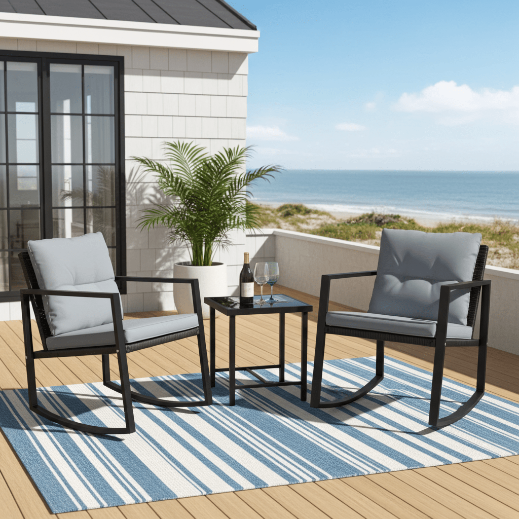 3 - Piece Outdoor Patio Rocking Chair Set with Table – Weather - Resistant Garden & Balcony Furniture (WSS21 726620) - Furniture with | Sold by Uncle Wiener's Wholesale