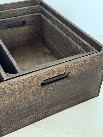 3-Piece Rustic Wooden Storage Crate Set Nesting Organizer Boxes with Handles 16″ Farmhouse Style CRATE - with | Sold by Uncle Wiener's Wholesale