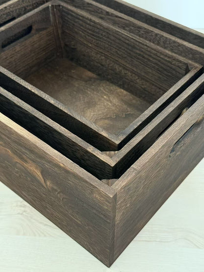 3-Piece Rustic Wooden Storage Crate Set Nesting Organizer Boxes with Handles 16″ Farmhouse Style CRATE - with | Sold by Uncle Wiener's Wholesale