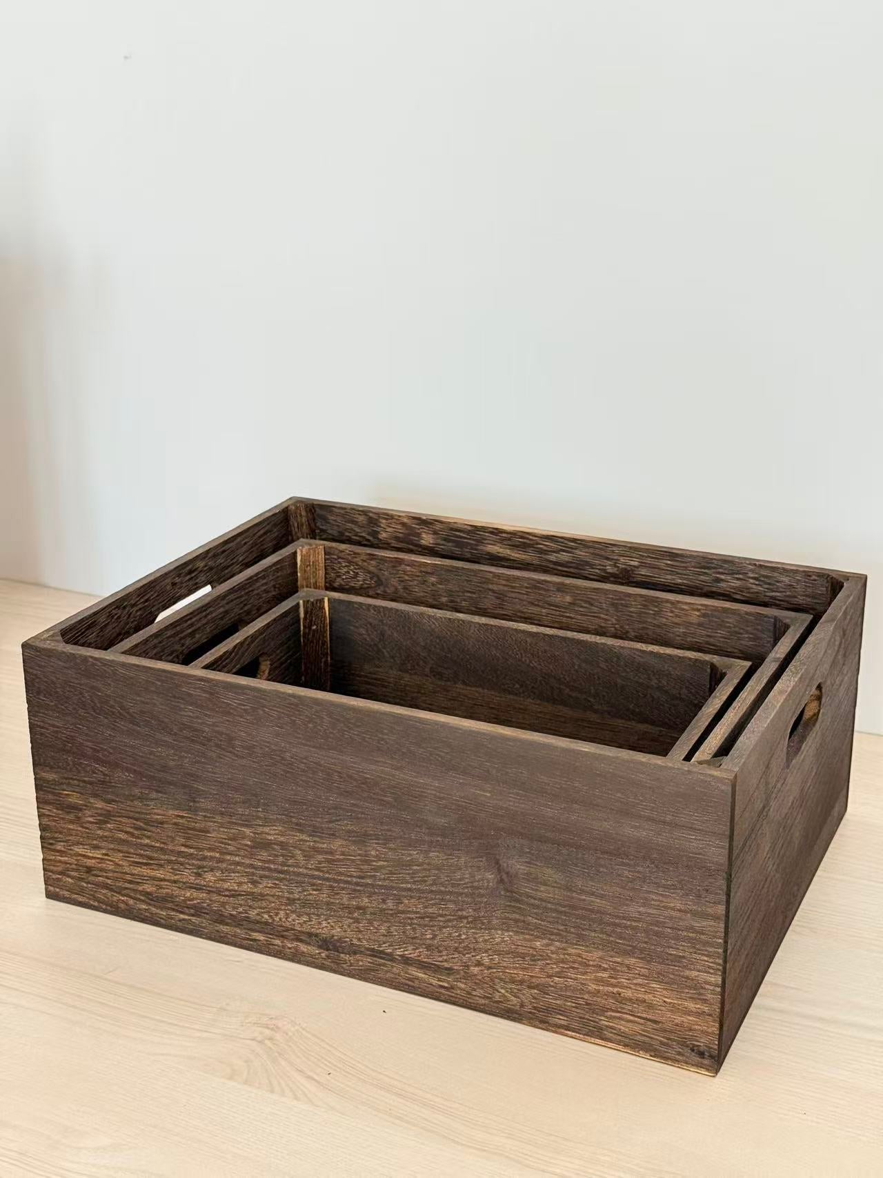 3-Piece Rustic Wooden Storage Crate Set Nesting Organizer Boxes with Handles 16″ Farmhouse Style CRATE - with | Sold by Uncle Wiener's Wholesale