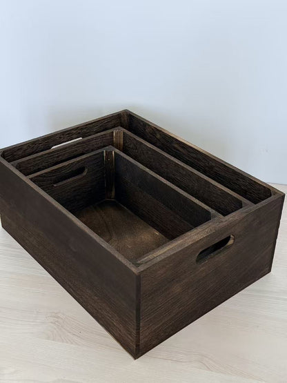 3-Piece Rustic Wooden Storage Crate Set Nesting Organizer Boxes with Handles 16″ Farmhouse Style CRATE - with | Sold by Uncle Wiener's Wholesale