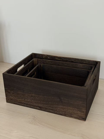 3-Piece Rustic Wooden Storage Crate Set Nesting Organizer Boxes with Handles 16″ Farmhouse Style CRATE - with | Sold by Uncle Wiener's Wholesale