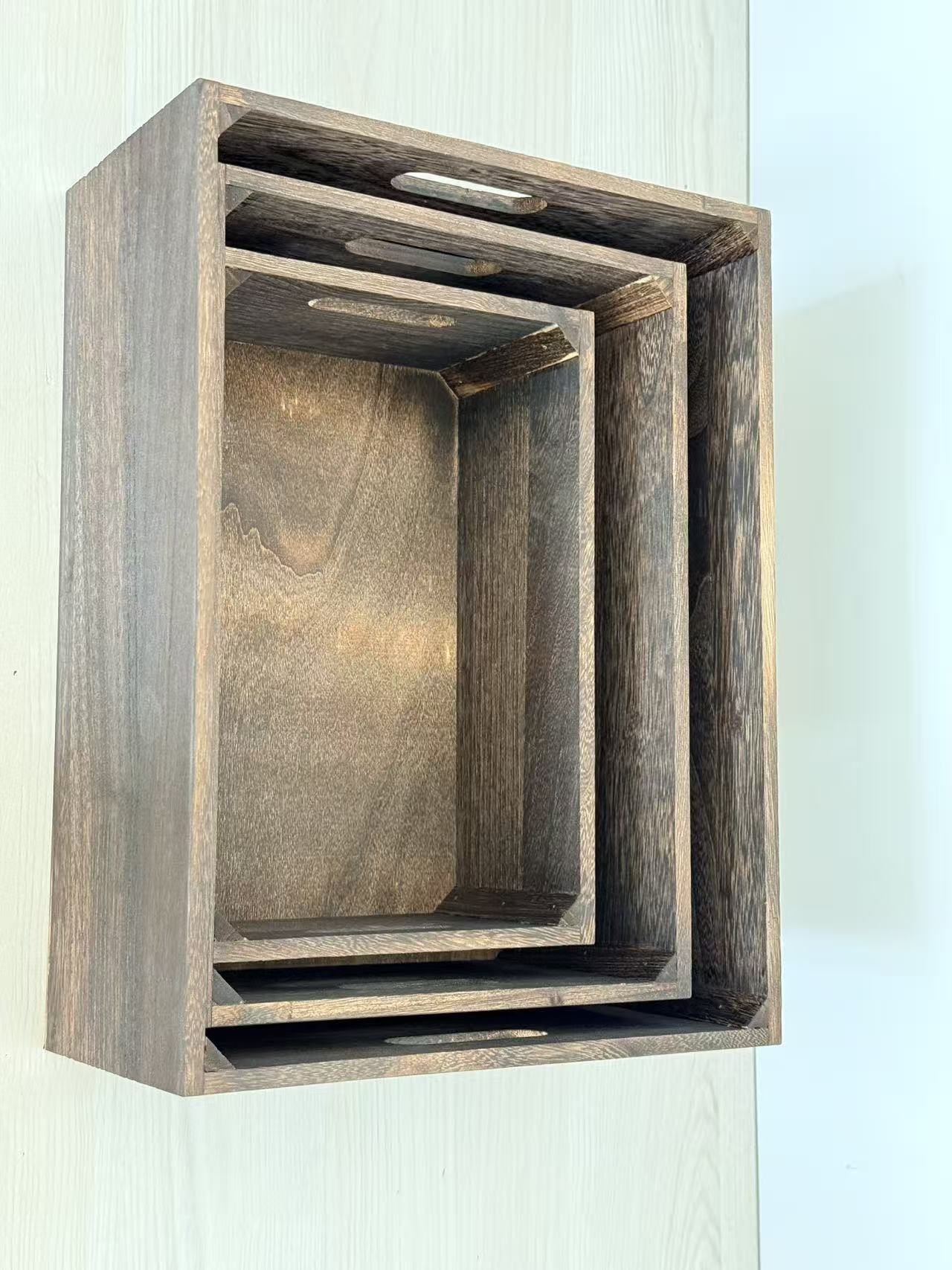 3-Piece Rustic Wooden Storage Crate Set Nesting Organizer Boxes with Handles 16″ Farmhouse Style CRATE - with | Sold by Uncle Wiener's Wholesale