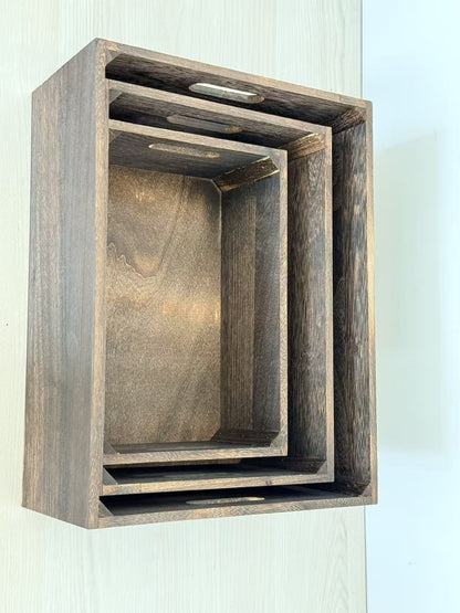 3-Piece Rustic Wooden Storage Crate Set Nesting Organizer Boxes with Handles 16″ Farmhouse Style CRATE - with | Sold by Uncle Wiener's Wholesale