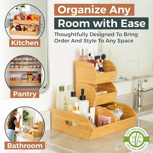 3-Piece Stackable Bamboo Potato and Onion Storage Bin Set, Ventilated Pantry Organizer Baskets with Handles for Fruit, Vegetables and Kitchen Counter Storage S1358 - with | Sold by Uncle Wiener's Wholesale