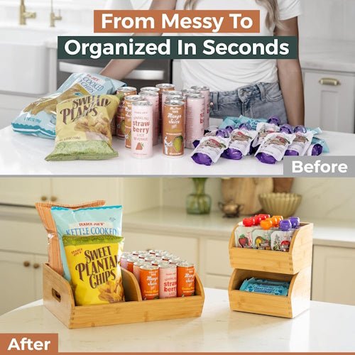 3-Piece Stackable Bamboo Potato and Onion Storage Bin Set, Ventilated Pantry Organizer Baskets with Handles for Fruit, Vegetables and Kitchen Counter Storage S1358 - with | Sold by Uncle Wiener's Wholesale