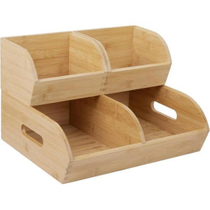 3-Piece Stackable Bamboo Potato and Onion Storage Bin Set, Ventilated Pantry Organizer Baskets with Handles for Fruit, Vegetables and Kitchen Counter Storage S1358