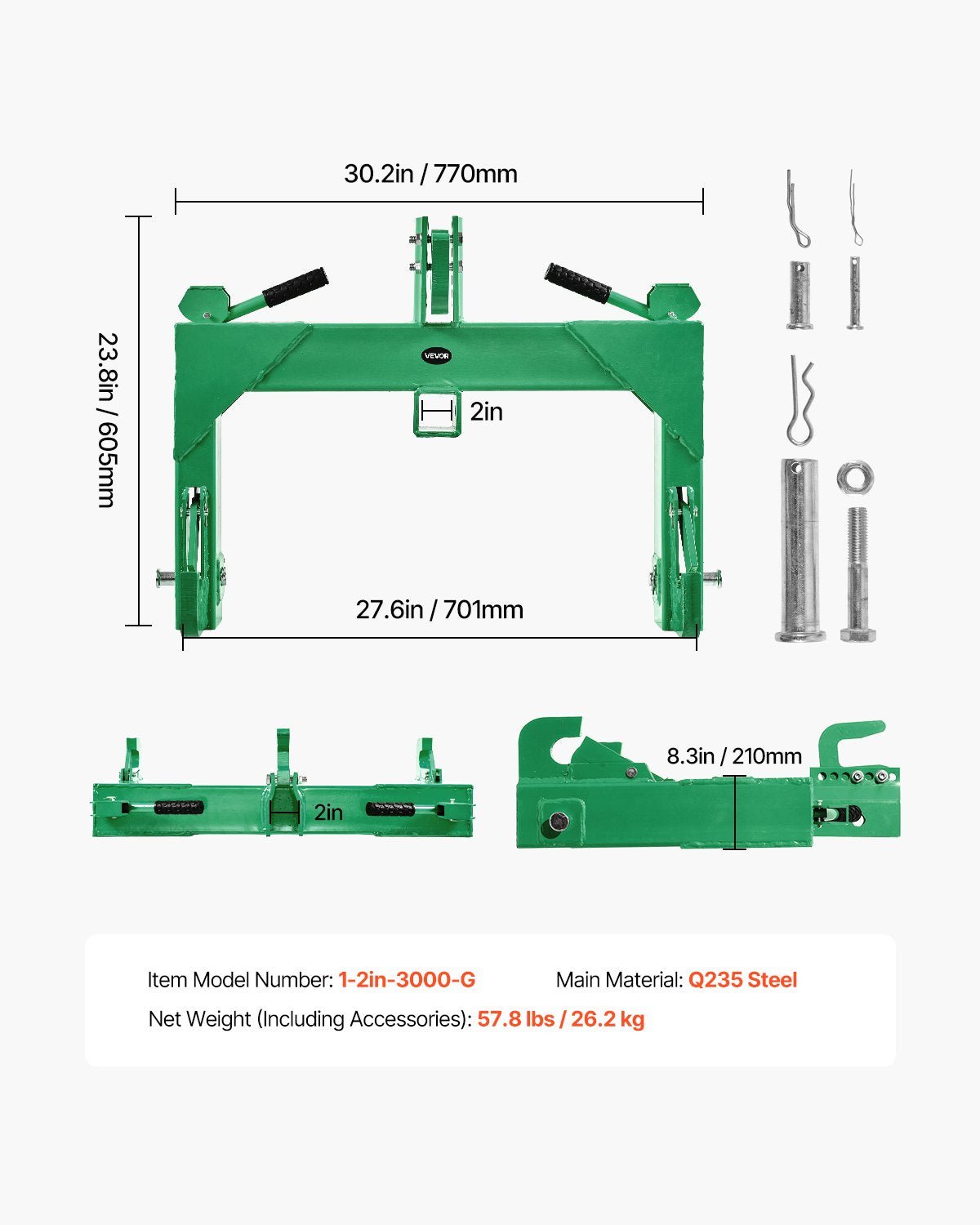 3 - Point Quick Hitch Attachment for Tractors – 3000 LB Capacity | SKU: 523468 - Tractor Attachments with | Sold by Uncle Wiener's Wholesale