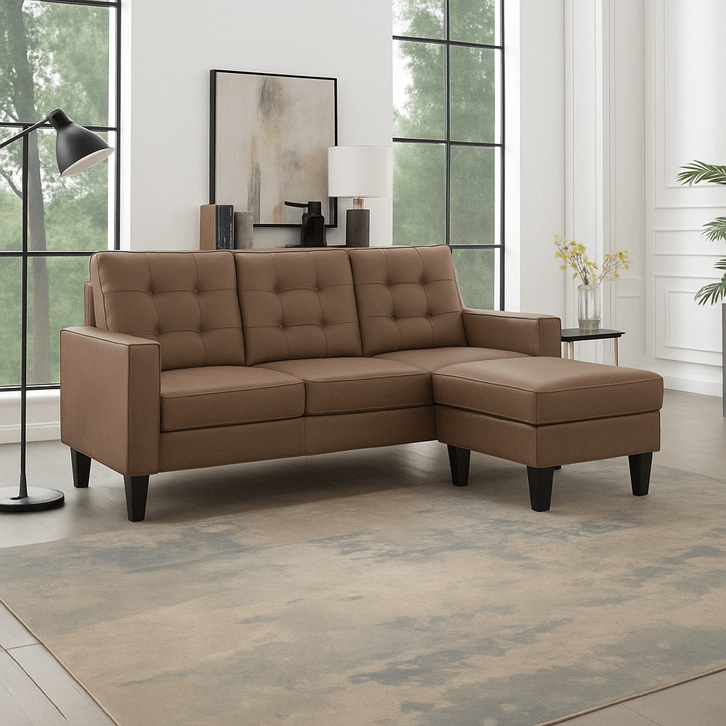 3 - Seater L - Shaped Sectional Sofa Lounger | Reversible Modern Couch - Sectional Sofa – Reversible L - Shaped with Brown | Sold by Uncle Wiener's Wholesale