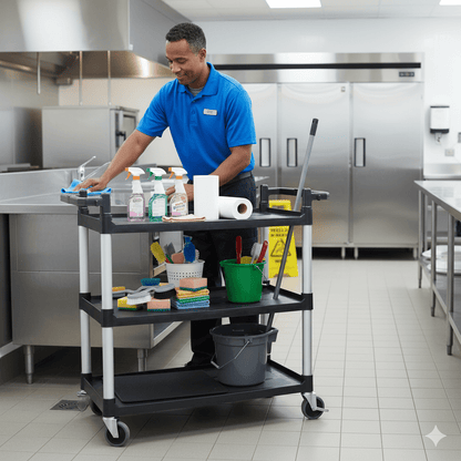 3 - Shelf Utility Janitorial Cart with Aluminum Handle – UP103BD - with | Sold by Uncle Wiener's Wholesale