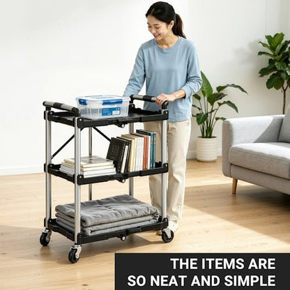 3-Tier Foldable Utility Service Cart 165 lb Capacity with Wheels for Garage, Warehouse, Office, Restaurant & Tool Storage AMTPT383 - with | Sold by Uncle Wiener's Wholesale