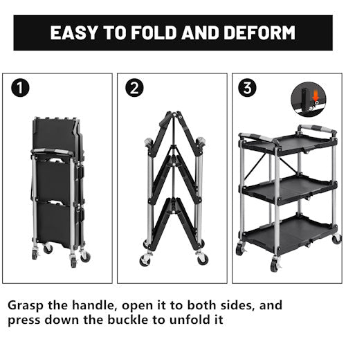 3-Tier Foldable Utility Service Cart 165 lb Capacity with Wheels for Garage, Warehouse, Office, Restaurant & Tool Storage AMTPT383 - with | Sold by Uncle Wiener's Wholesale