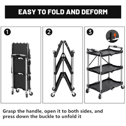 3-Tier Foldable Utility Service Cart 165 lb Capacity with Wheels for Garage, Warehouse, Office, Restaurant & Tool Storage AMTPT383 - with | Sold by Uncle Wiener's Wholesale