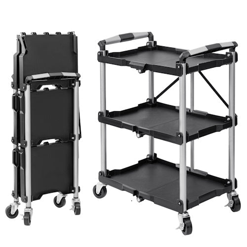 3-Tier Foldable Utility Service Cart 165 lb Capacity with Wheels for Garage, Warehouse, Office, Restaurant & Tool Storage AMTPT383 - with | Sold by Uncle Wiener's Wholesale