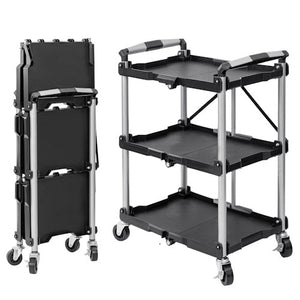 3-Tier Foldable Utility Service Cart 165 lb Capacity with Wheels for Garage, Warehouse, Office, Restaurant & Tool Storage AMTPT383