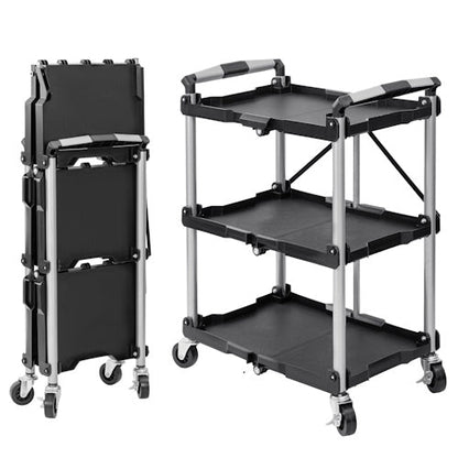 3-Tier Foldable Utility Service Cart 165 lb Capacity with Wheels for Garage, Warehouse, Office, Restaurant & Tool Storage AMTPT383 - with | Sold by Uncle Wiener's Wholesale
