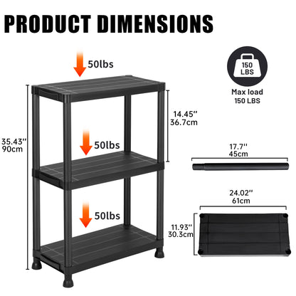 3 - Tier Heavy Duty Plastic Storage Shelving Rack – Utility Organizer for Garage & Home AMPSR33 - with | Sold by Uncle Wiener's Wholesale