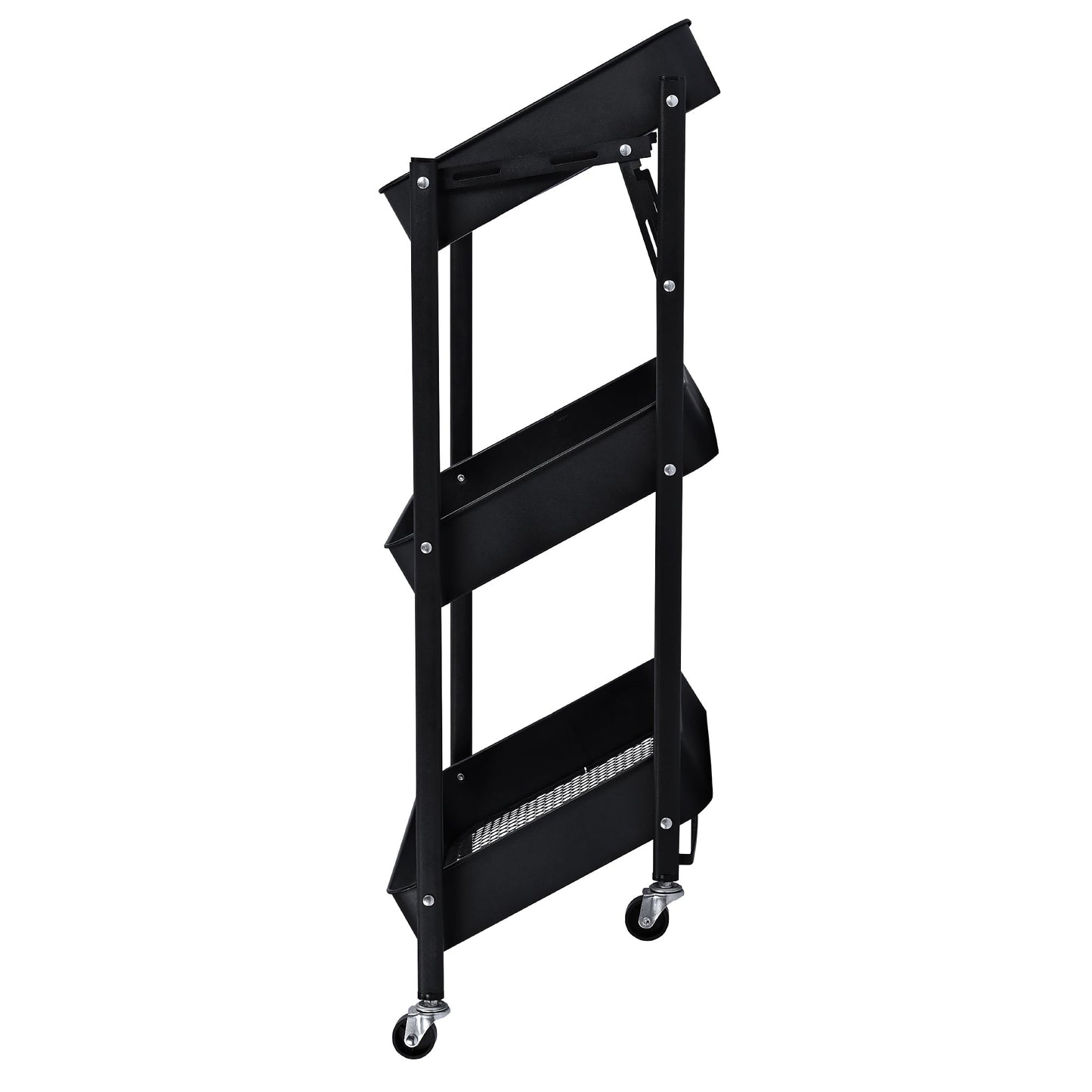 3-Tier Rolling Kitchen Storage Rack – Foldable Black Metal Shelf Organizer | SKU: AMMTR3 - Kitchen Appliances with | Sold by Uncle Wiener's Wholesale