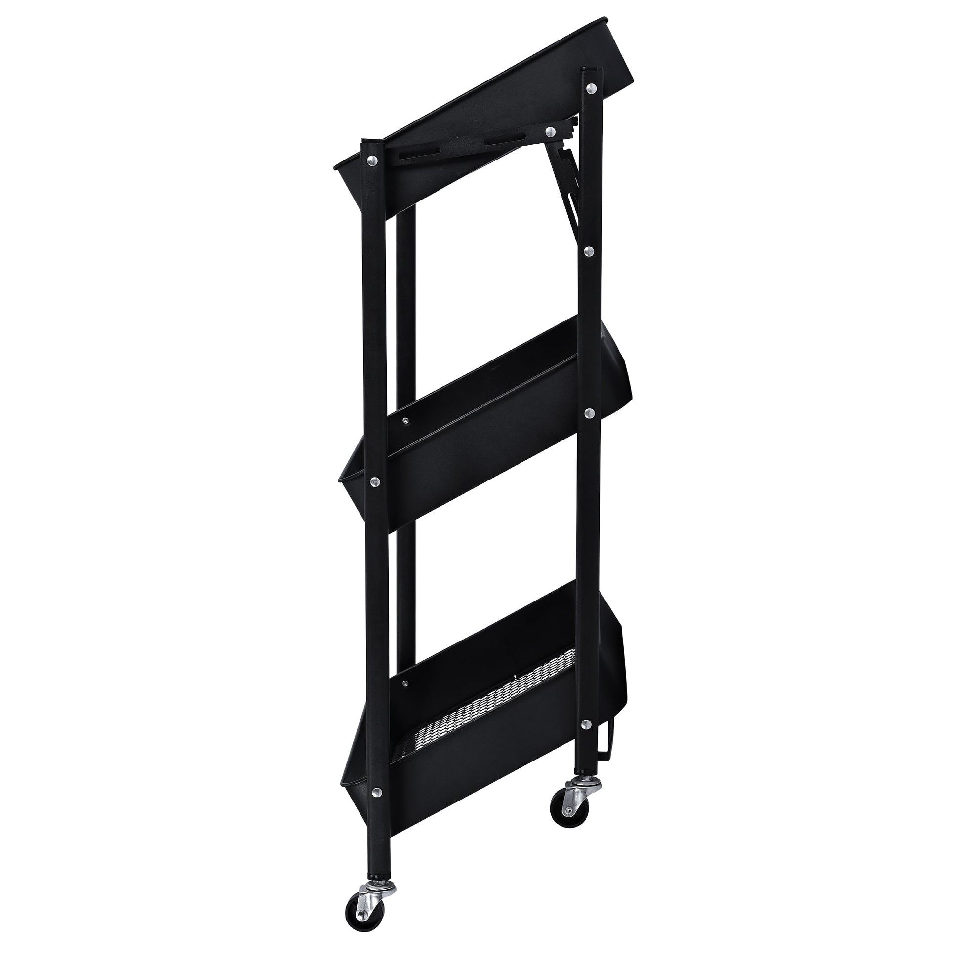 3-Tier Rolling Kitchen Storage Rack – Foldable Black Metal Shelf Organizer | SKU: AMMTR3 - Kitchen Appliances with | Sold by Uncle Wiener's Wholesale