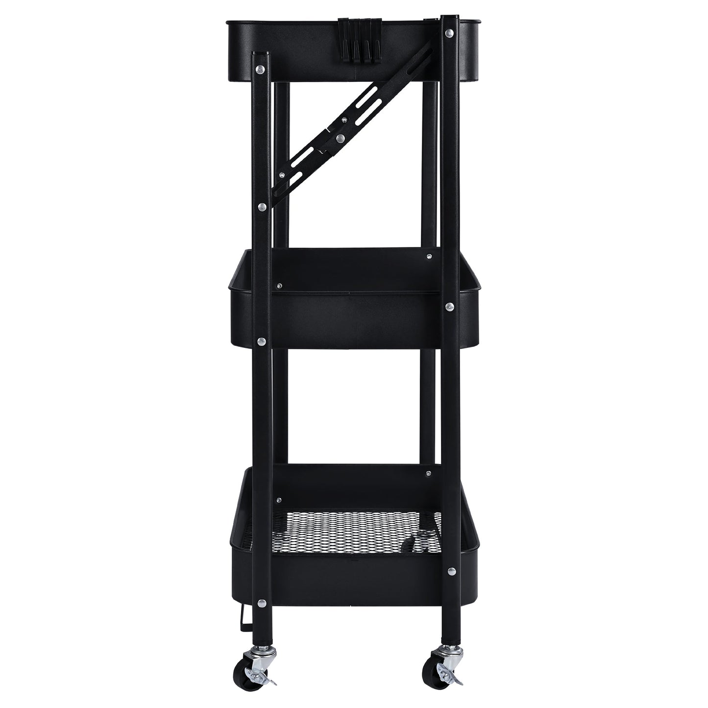 3-Tier Rolling Kitchen Storage Rack – Foldable Black Metal Shelf Organizer | SKU: AMMTR3 - Kitchen Appliances with | Sold by Uncle Wiener's Wholesale