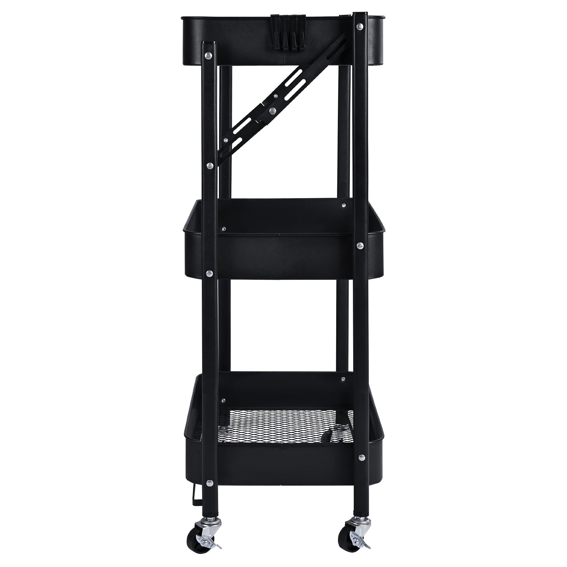 3-Tier Rolling Kitchen Storage Rack – Foldable Black Metal Shelf Organizer | SKU: AMMTR3 - Kitchen Appliances with | Sold by Uncle Wiener's Wholesale