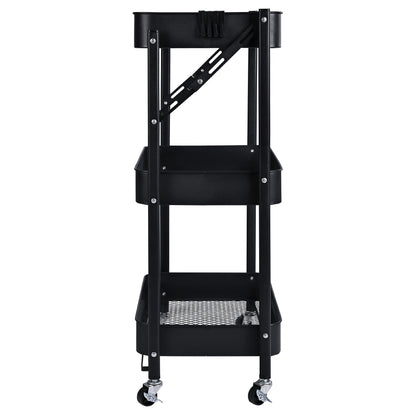 3-Tier Rolling Kitchen Storage Rack – Foldable Black Metal Shelf Organizer | SKU: AMMTR3 - Kitchen Appliances with | Sold by Uncle Wiener's Wholesale