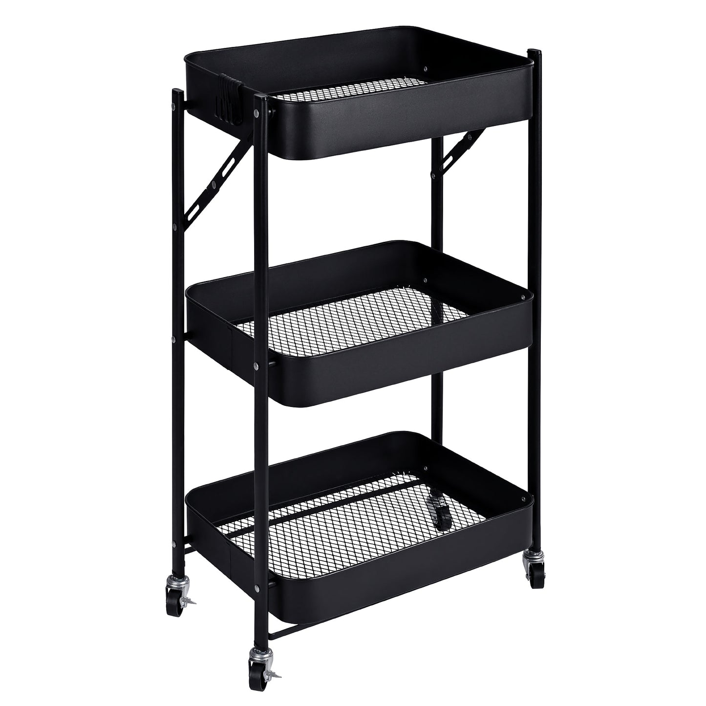 3-Tier Rolling Kitchen Storage Rack – Foldable Black Metal Shelf Organizer | SKU: AMMTR3 - Kitchen Appliances with | Sold by Uncle Wiener's Wholesale