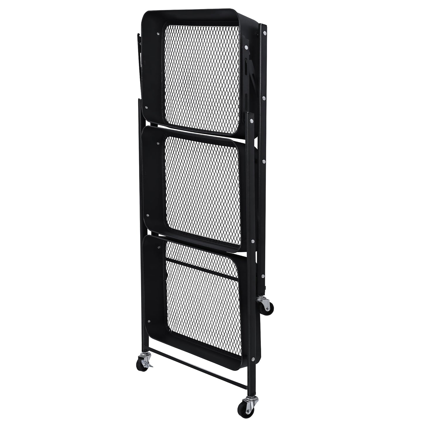 3-Tier Rolling Kitchen Storage Rack – Foldable Black Metal Shelf Organizer | SKU: AMMTR3 - Kitchen Appliances with | Sold by Uncle Wiener's Wholesale