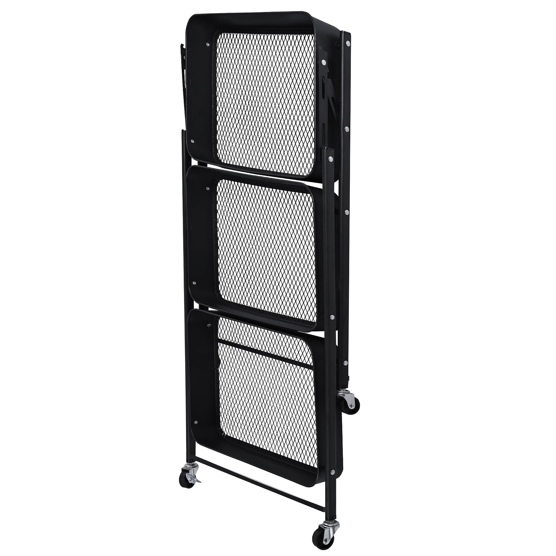 3-Tier Rolling Kitchen Storage Rack – Foldable Black Metal Shelf Organizer | SKU: AMMTR3 - Kitchen Appliances with | Sold by Uncle Wiener's Wholesale
