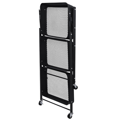 3-Tier Rolling Kitchen Storage Rack – Foldable Black Metal Shelf Organizer | SKU: AMMTR3 - Kitchen Appliances with | Sold by Uncle Wiener's Wholesale