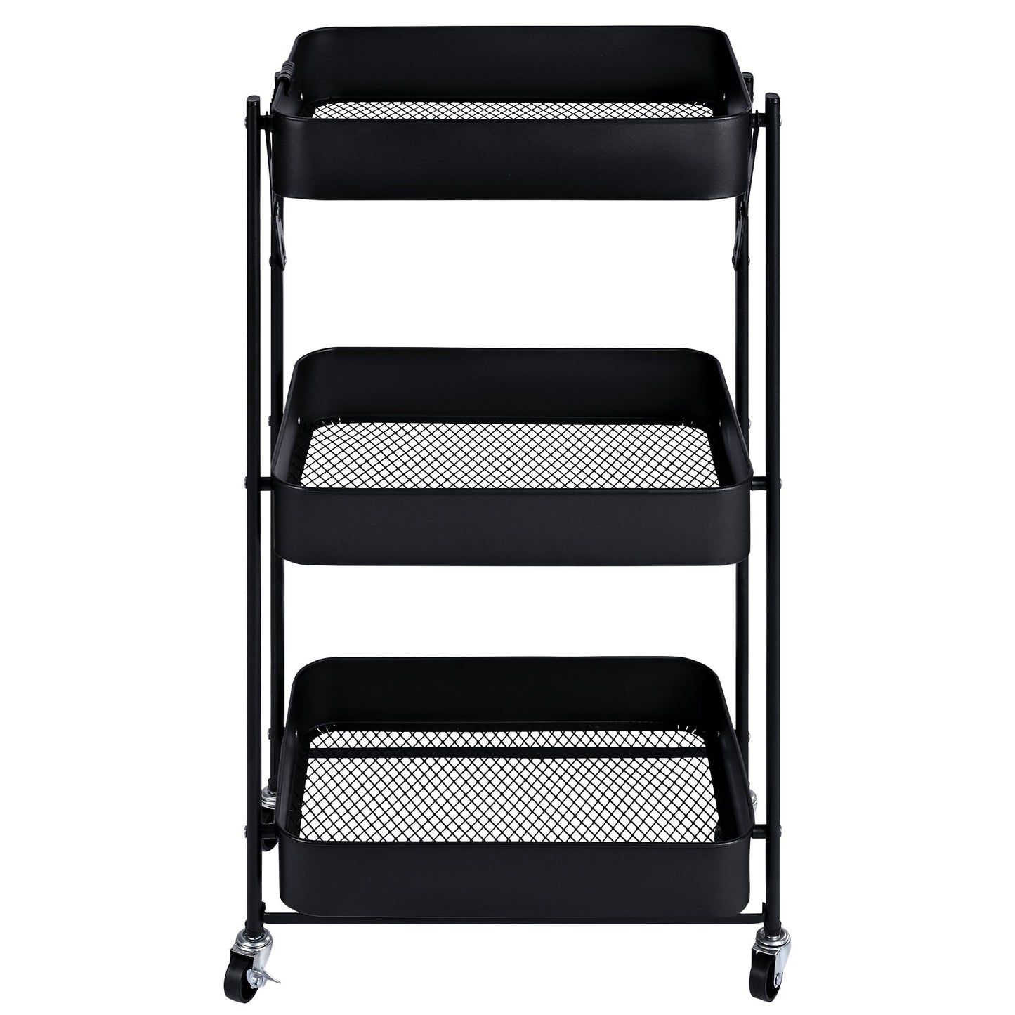 3-Tier Rolling Kitchen Storage Rack – Foldable Black Metal Shelf Organizer | SKU: AMMTR3 - Kitchen Appliances with | Sold by Uncle Wiener's Wholesale