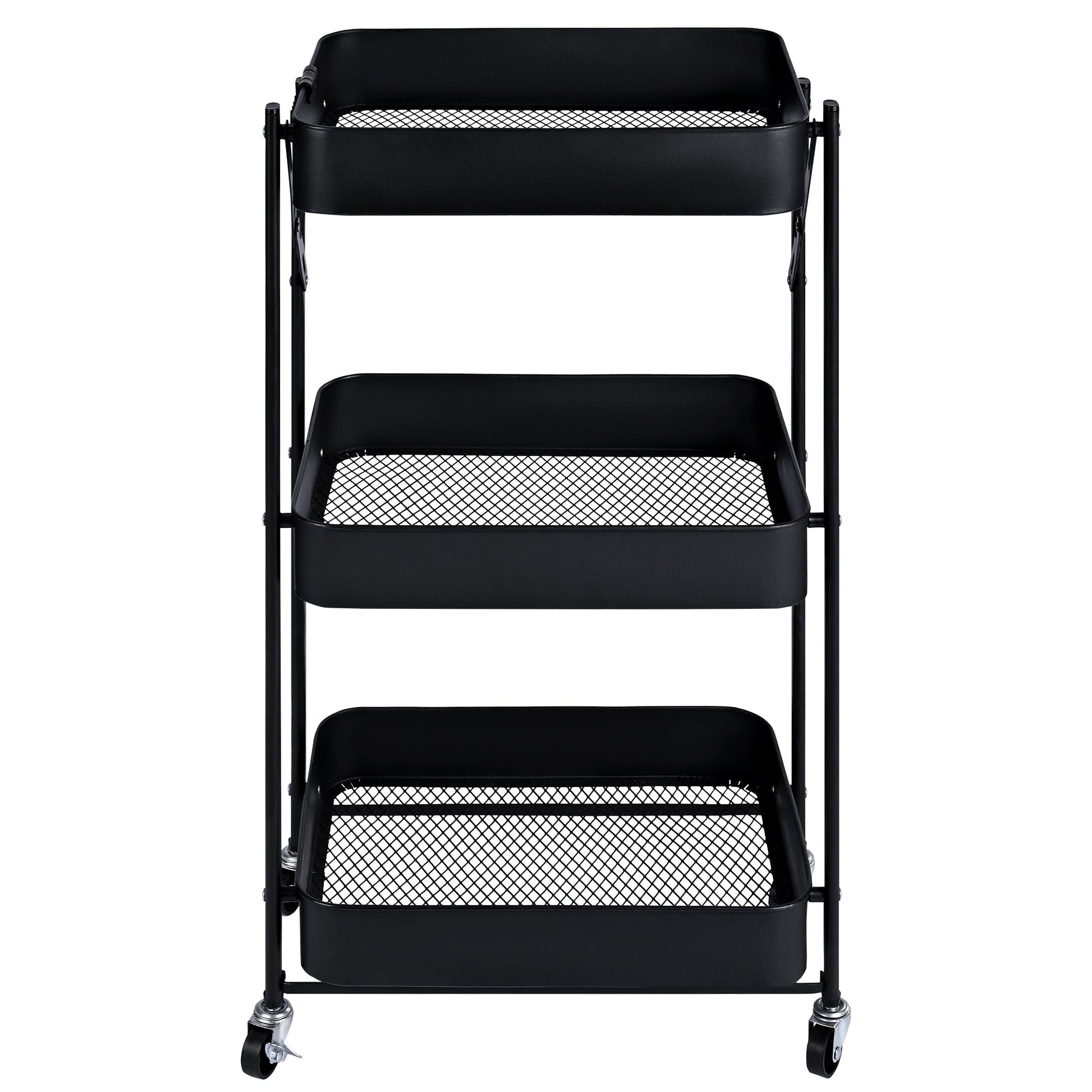 3-Tier Rolling Kitchen Storage Rack – Foldable Black Metal Shelf Organizer | SKU: AMMTR3 - Kitchen Appliances with | Sold by Uncle Wiener's Wholesale
