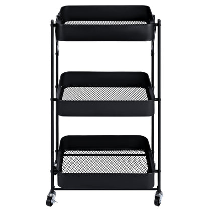 3-Tier Rolling Kitchen Storage Rack – Foldable Black Metal Shelf Organizer | SKU: AMMTR3 - Kitchen Appliances with | Sold by Uncle Wiener's Wholesale