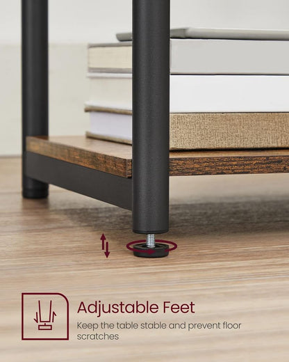 3 Tier Side Table with Storage Shelves, Tall End Table for Living Room, Bedroom, Office and Bathroom Rustic Brown and Ink Black LET273B01 - with | Sold by Uncle Wiener's Wholesale