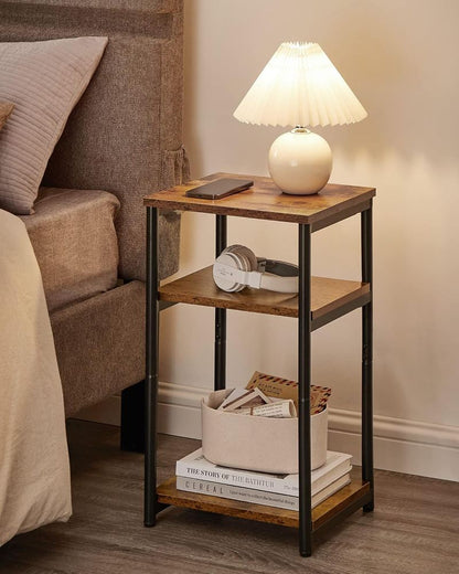 3 Tier Side Table with Storage Shelves, Tall End Table for Living Room, Bedroom, Office and Bathroom Rustic Brown and Ink Black LET273B01 - with | Sold by Uncle Wiener's Wholesale
